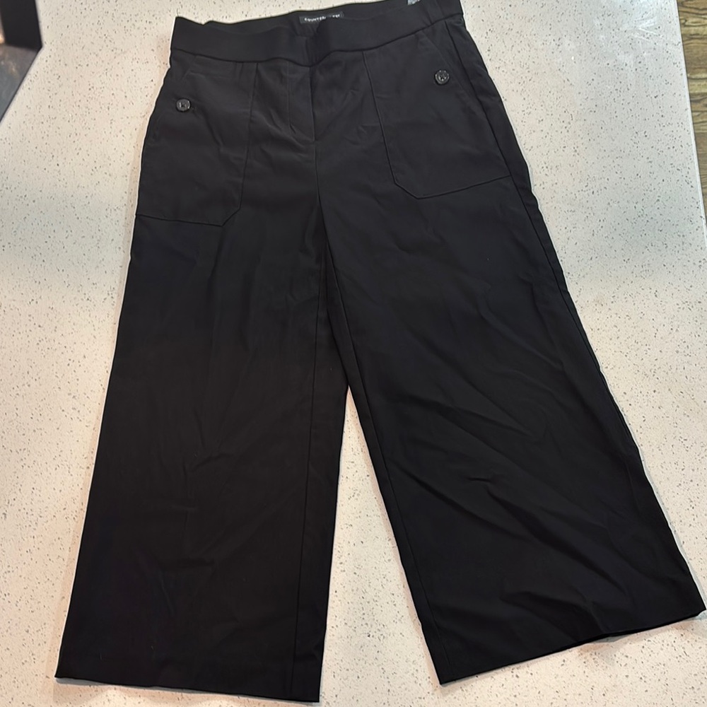Black Wide-Leg Pants Mid Rise Crop